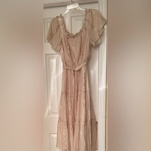 Loveshackfancy off the shoulder beige/gold maxi dress size XL nwt